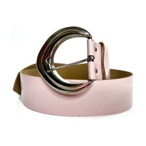 Vintage 90s Le Château Baby Pink Vegan Leather Belt Big Silver Buckle Wide S/M
